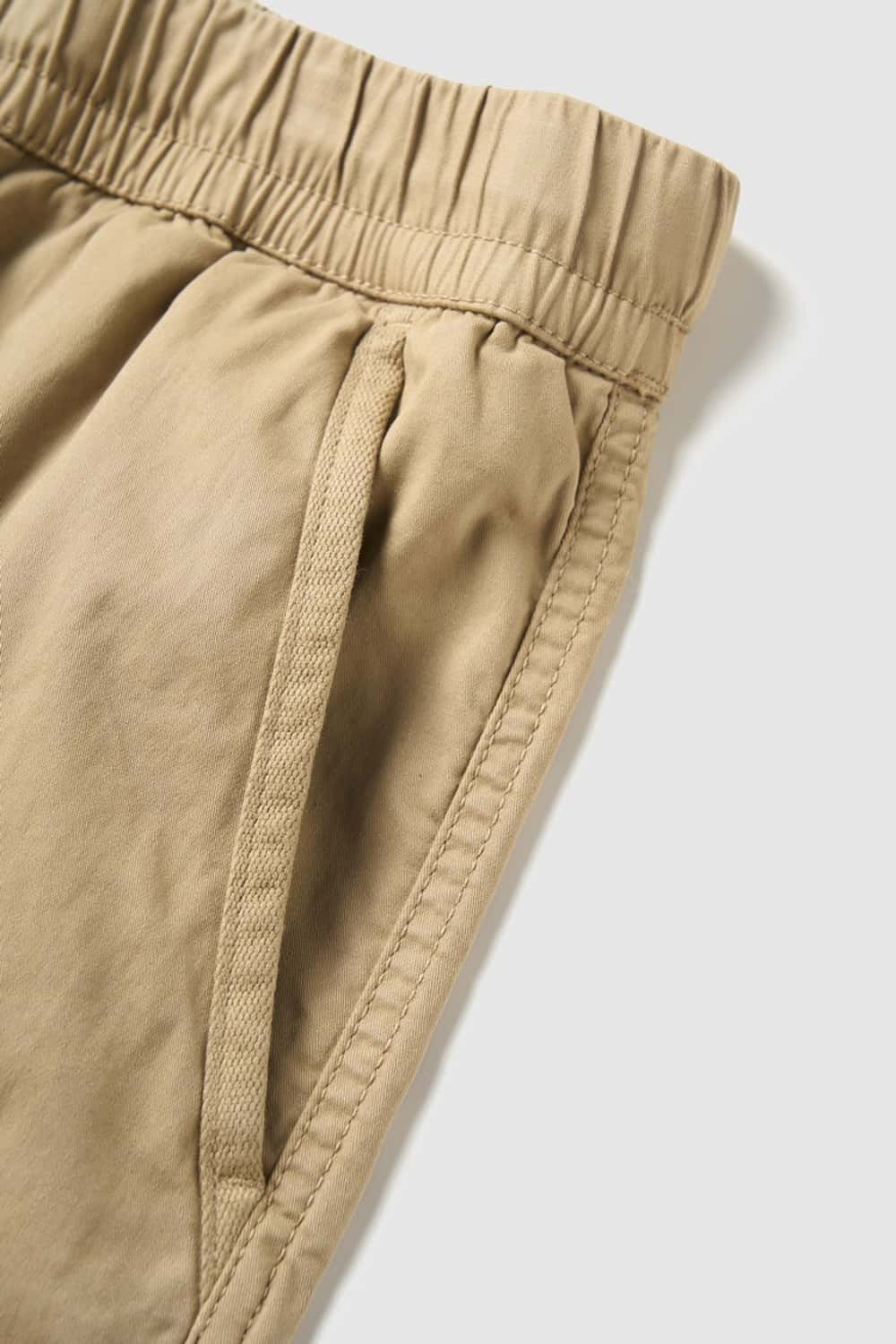 Drawstring Wide-Leg Cargo Trousers in Khaki - product detail close-up