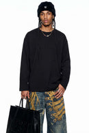 High-Stretch Loop-Trim Long-Sleeve T-Shirt in Black - front modeled close-up