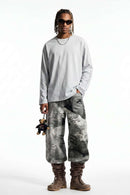 High-Stretch Loop-Trim Long-Sleeve T-Shirt in Grayish White - full-length front modeled view