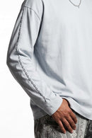 High-Stretch Loop-Trim Long-Sleeve T-Shirt in Grayish White - product detail close-up
