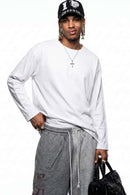 High-Stretch Loop-Trim Long-Sleeve T-Shirt in White - front modeled close-up