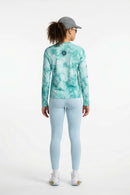 Moisture-Wicking Cloud Graphic Long-Sleeve T-Shirt in Middle Cyan - full-length back modeled view