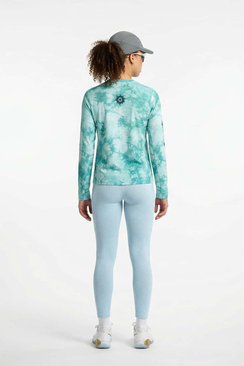 Moisture-Wicking Cloud Graphic Long-Sleeve T-Shirt in Middle Cyan - full-length back modeled view