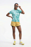 Abstract-Print Fitted T-Shirt in Middle Cyan - full-length front modeled view