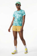 Abstract-Print Fitted T-Shirt in Middle Cyan - full-length front modeled view