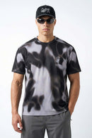 Relaxed Abstract-Print T-Shirt in Charcoal - front modeled view