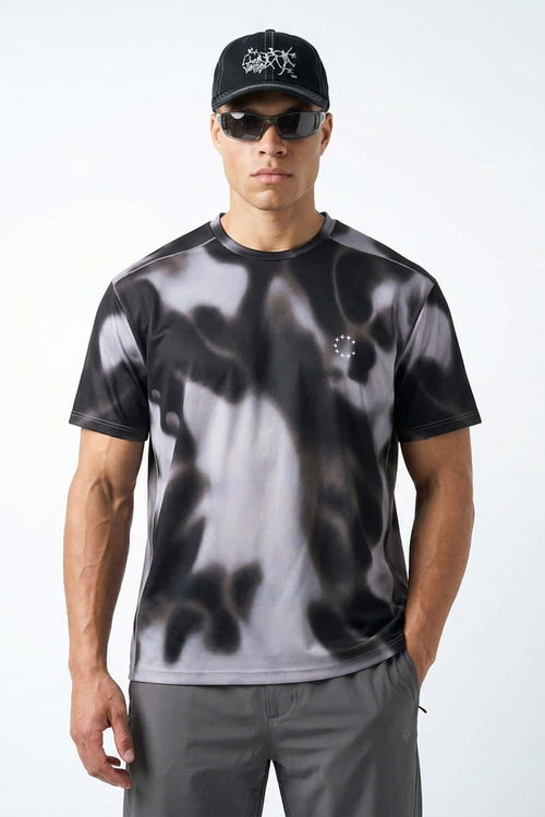 Relaxed Abstract-Print T-Shirt in Charcoal - front modeled view