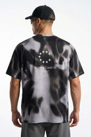 Relaxed Abstract-Print T-Shirt in Charcoal - full-length back modeled view