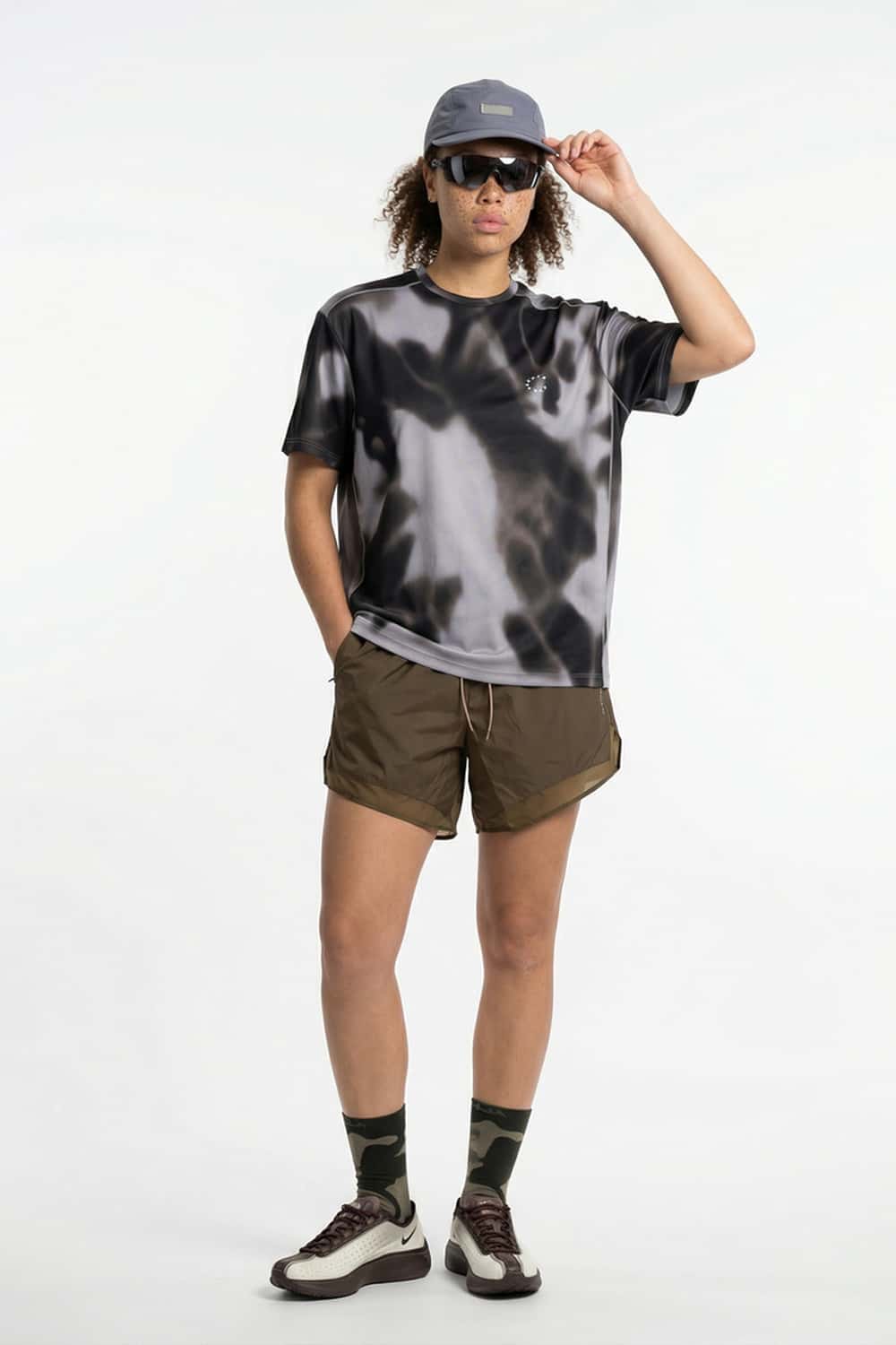 Relaxed Abstract-Print T-Shirt in Charcoal - full-length front modeled view