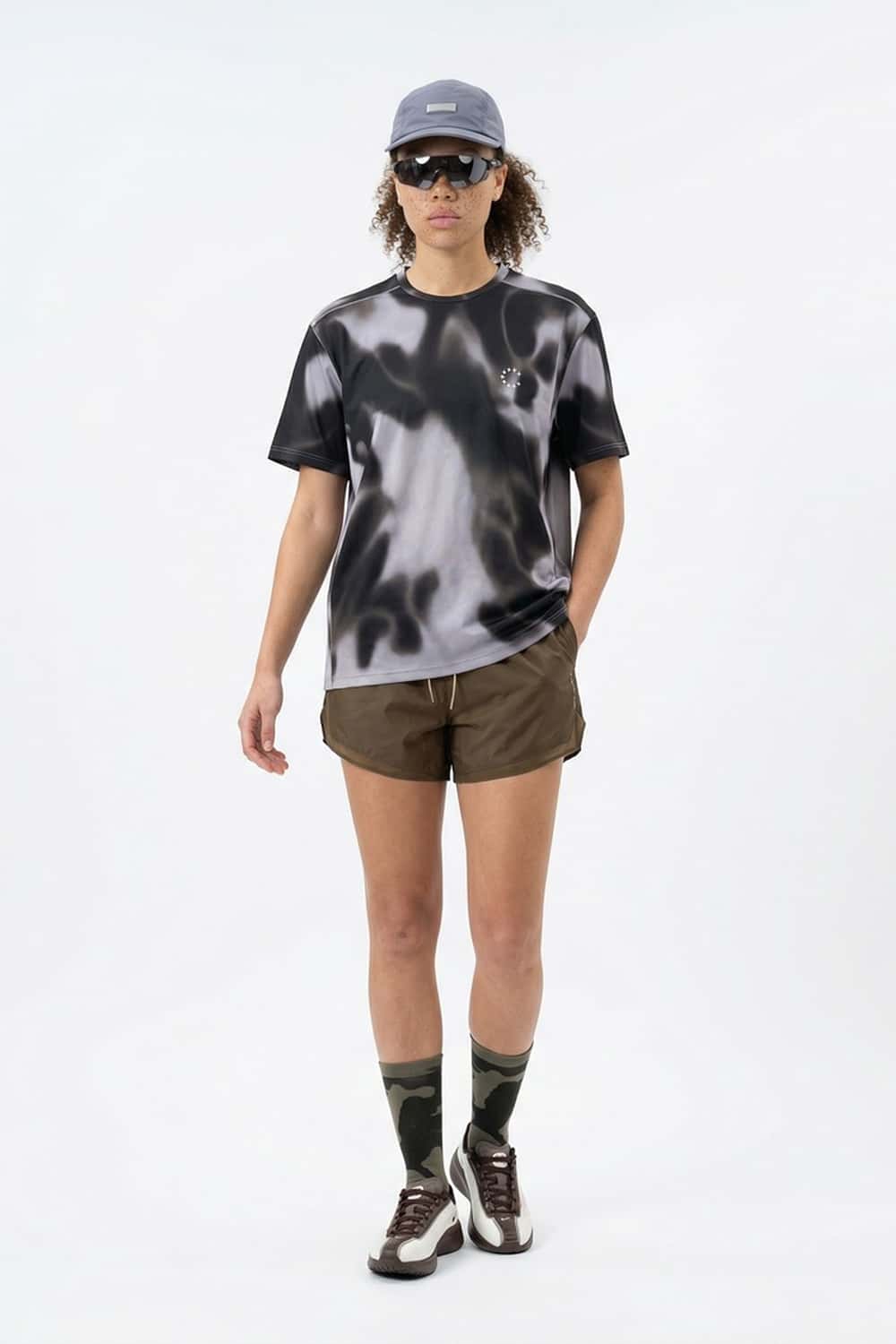 Relaxed Abstract-Print T-Shirt in Charcoal - full-length front modeled view