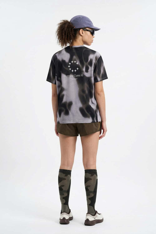 Relaxed Abstract-Print T-Shirt in Charcoal - full-length back modeled view