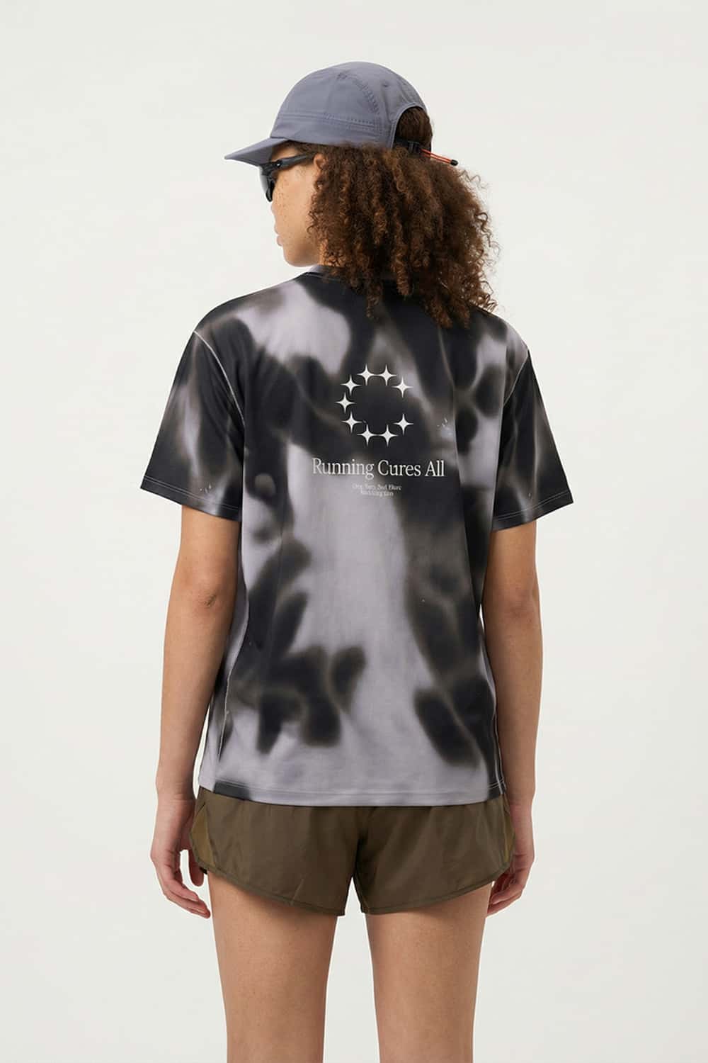 Relaxed Abstract-Print T-Shirt in Charcoal - full-length back modeled view