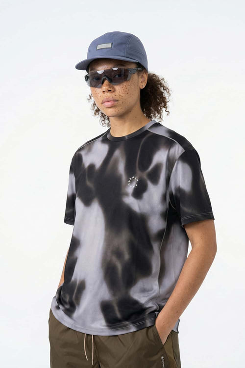 Relaxed Abstract-Print T-Shirt in Charcoal - three-quarter front modeled view
