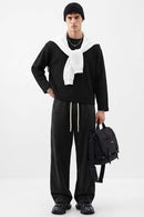 Waffle-Texture Long-Sleeve Top in Black - full-length front modeled view