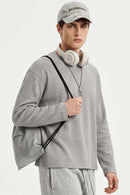 Waffle-Texture Long-Sleeve Top in Flower Gray - front modeled view