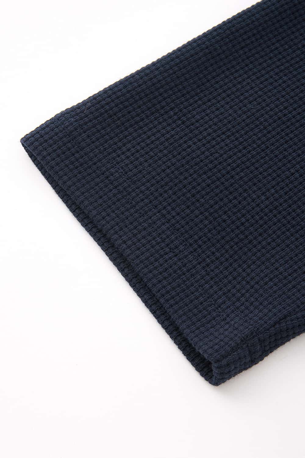 Waffle-Texture Long-Sleeve Top in Navy Blue - cuff detail