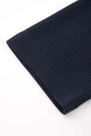 Waffle-Texture Long-Sleeve Top in Navy Blue - cuff detail