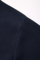 Waffle-Texture Long-Sleeve Top in Navy Blue - fabric texture close-up
