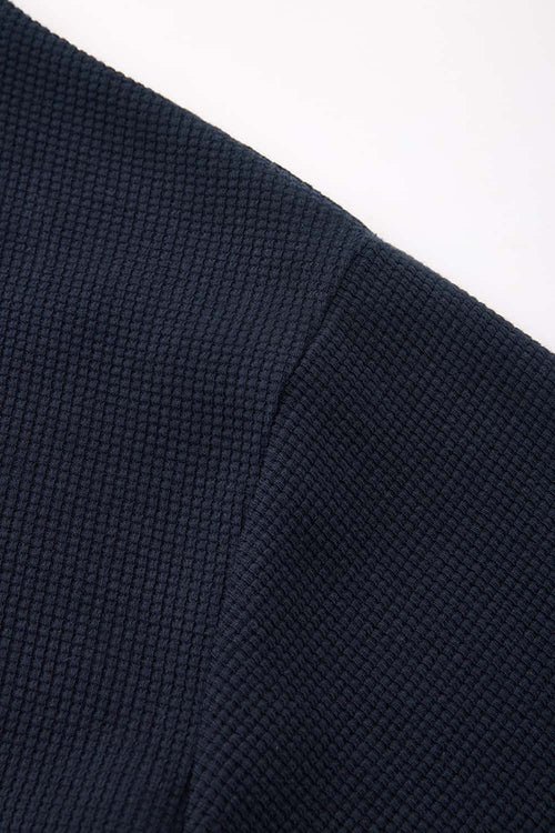 Waffle-Texture Long-Sleeve Top in Navy Blue - fabric texture close-up