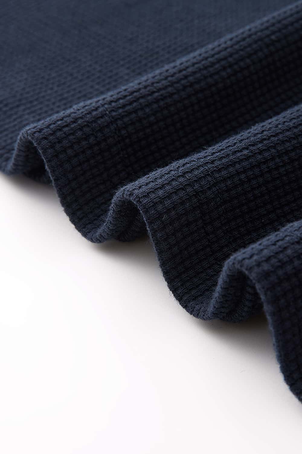 Waffle-Texture Long-Sleeve Top in Navy Blue - hem detail