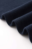 Waffle-Texture Long-Sleeve Top in Navy Blue - hem detail