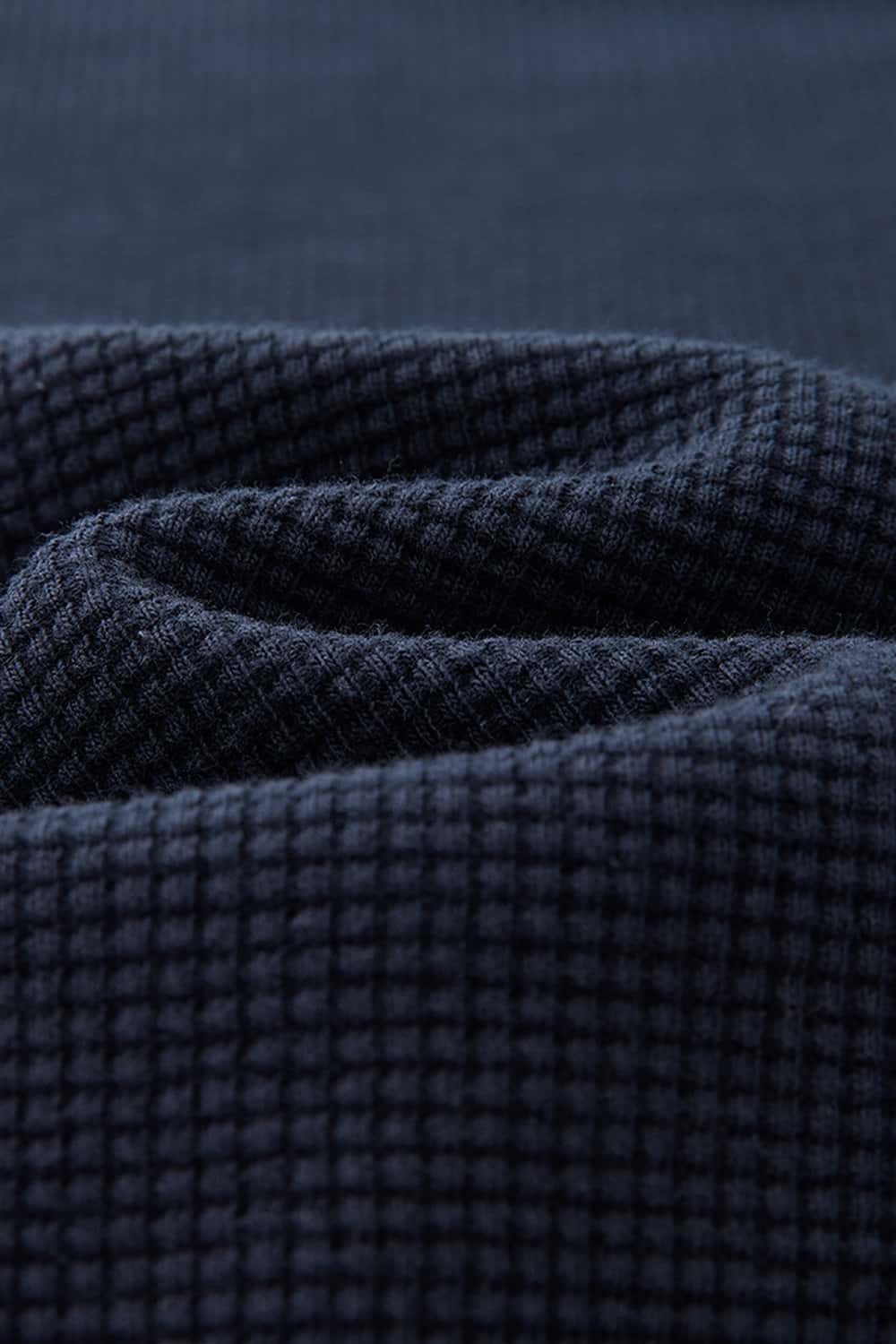 Waffle-Texture Long-Sleeve Top in Navy Blue - fabric texture close-up