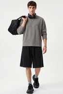 Waffle-Texture Long-Sleeve Top in Vitex Ash - full-length front modeled view