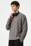 Waffle-Texture Long-Sleeve Top in Vitex Ash - three-quarter front modeled view