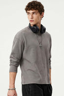 Waffle-Texture Long-Sleeve Top in Vitex Ash - front modeled view