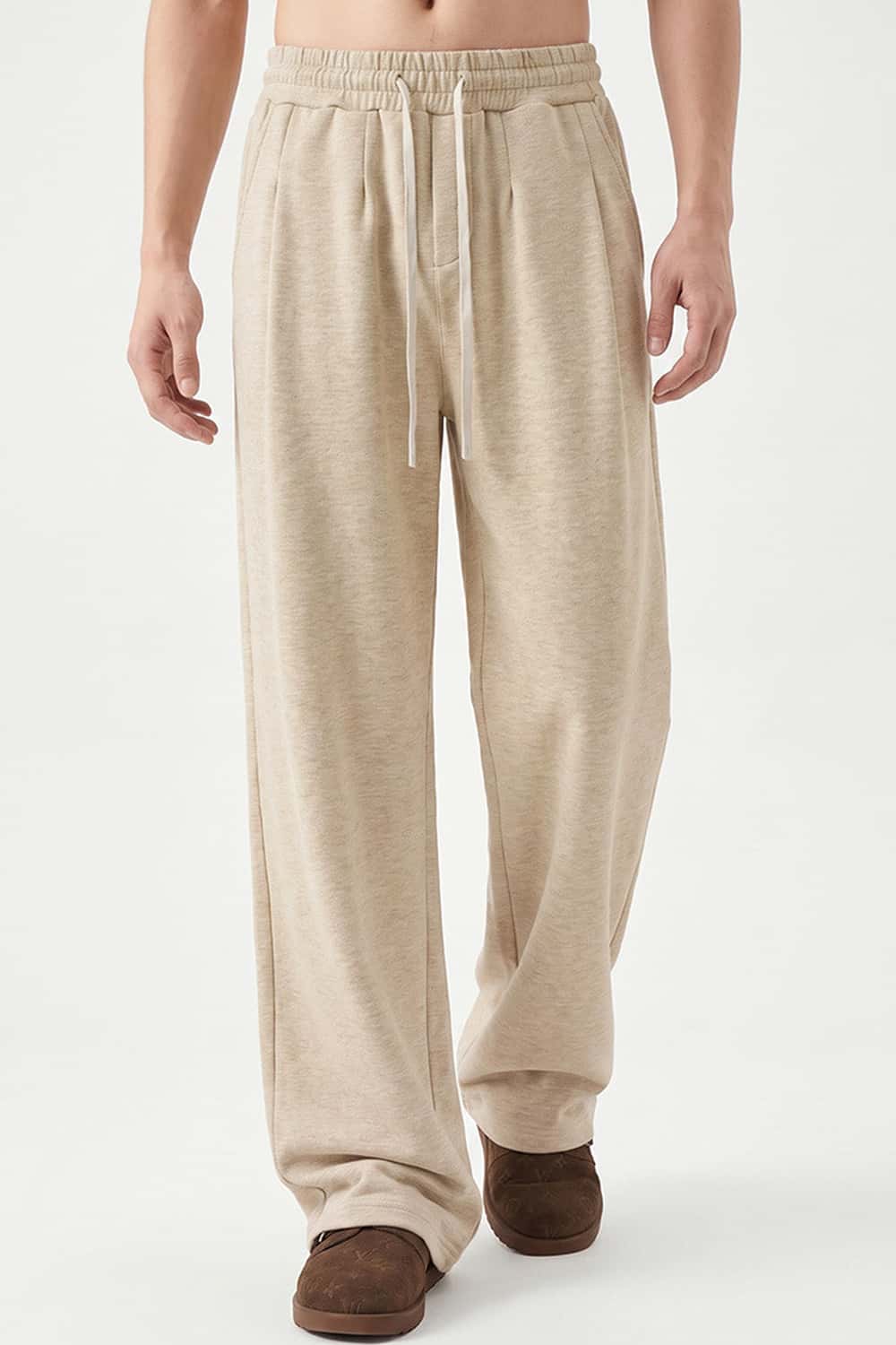 Heavyweight Wide-Leg Trousers in Apricot - front modeled view