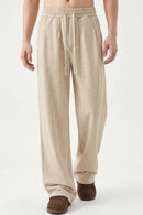 Heavyweight Wide-Leg Trousers in Apricot - front modeled view