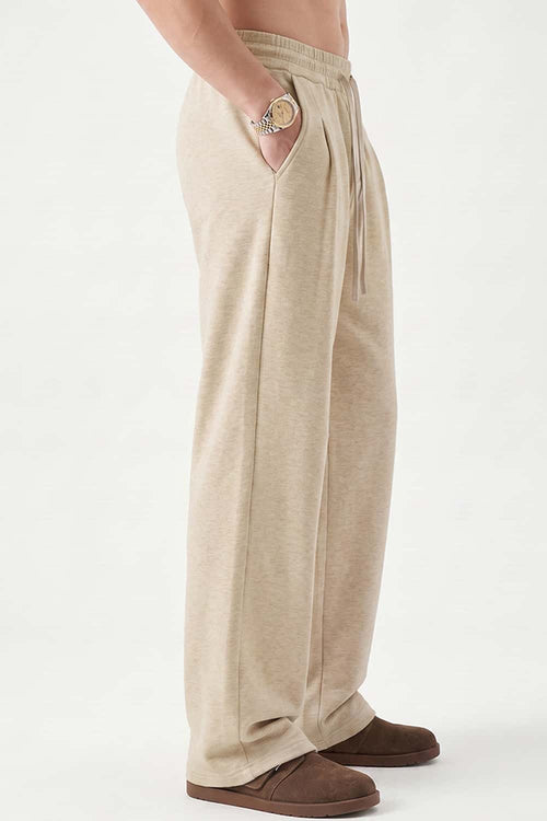 Heavyweight Wide-Leg Trousers in Apricot - three-quarter front modeled view
