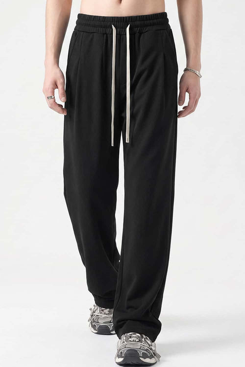 Heavyweight Wide-Leg Trousers in Black - front modeled view