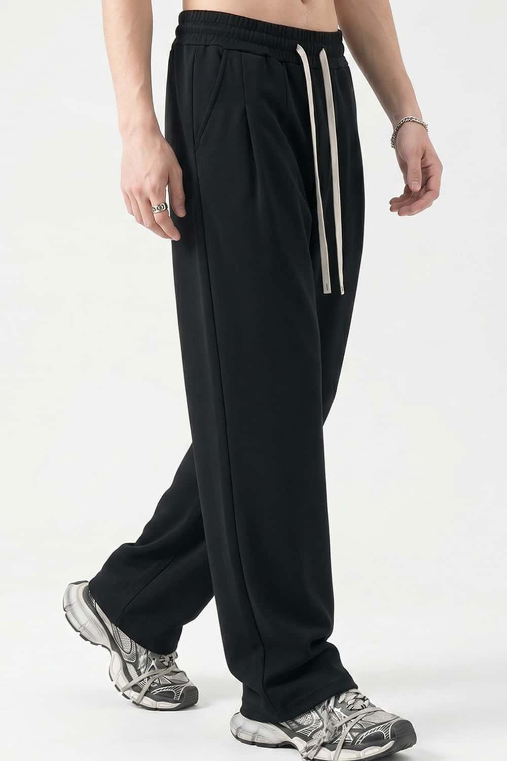 Heavyweight Wide-Leg Trousers in Black - front modeled view