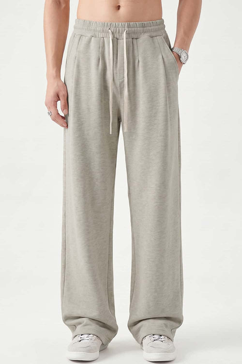 Heavyweight Wide-Leg Trousers in Oat Gray - front modeled view