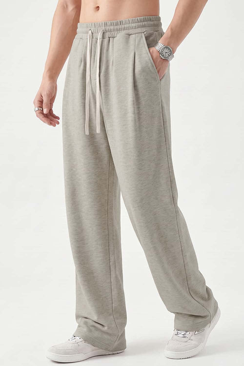 Heavyweight Wide-Leg Trousers in Oat Gray - three-quarter front modeled view