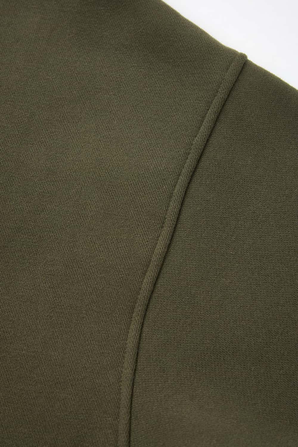 Fleece-Lined Boxy Pullover Hoodie in Military Green - fabric texture close-up
