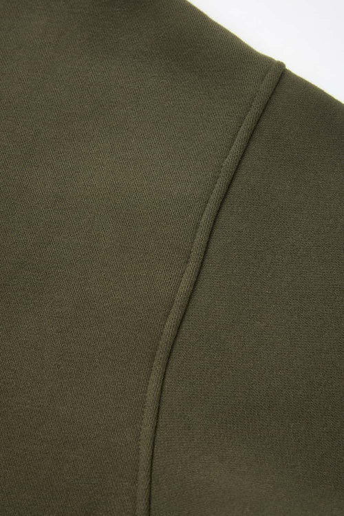 Fleece-Lined Boxy Pullover Hoodie in Military Green - fabric texture close-up