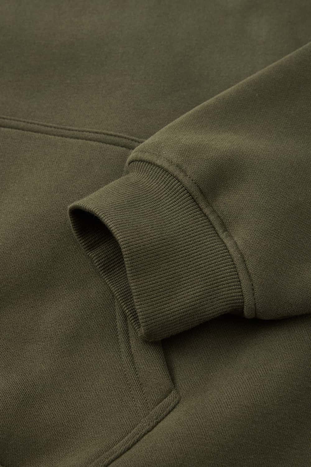 Fleece-Lined Boxy Pullover Hoodie in Military Green - cuff detail