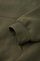 Fleece-Lined Boxy Pullover Hoodie in Military Green - cuff detail