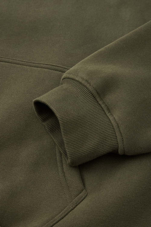 Fleece-Lined Boxy Pullover Hoodie in Military Green - cuff detail
