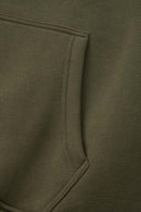 Fleece-Lined Boxy Pullover Hoodie in Military Green - pocket detail