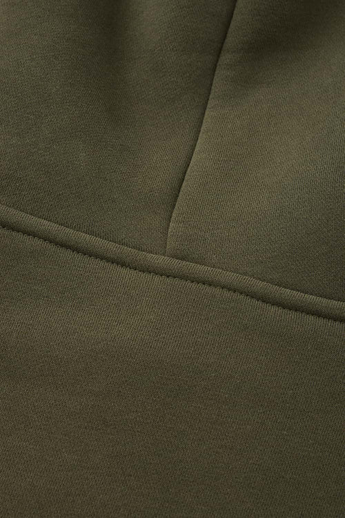 Fleece-Lined Boxy Pullover Hoodie in Military Green - cuff and hem detail