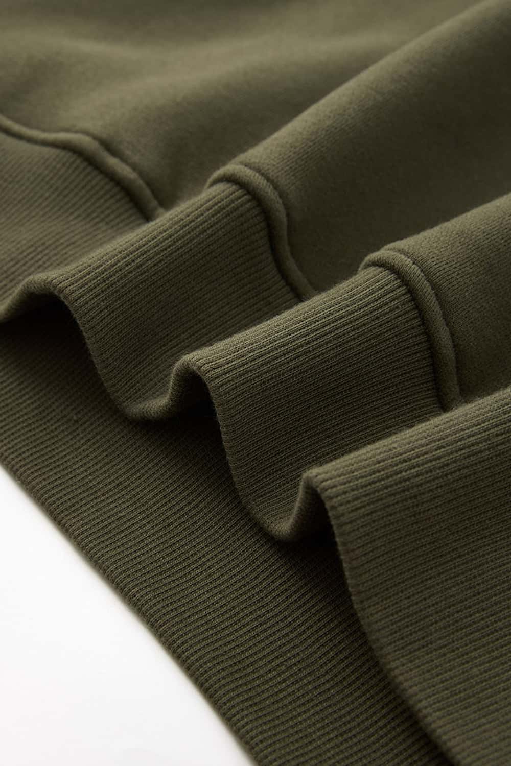 Fleece-Lined Boxy Pullover Hoodie in Military Green - hem detail