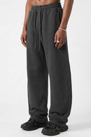 Fleece-Lined Wide-Leg Drawstring Trousers in Dark Gray - front modeled view