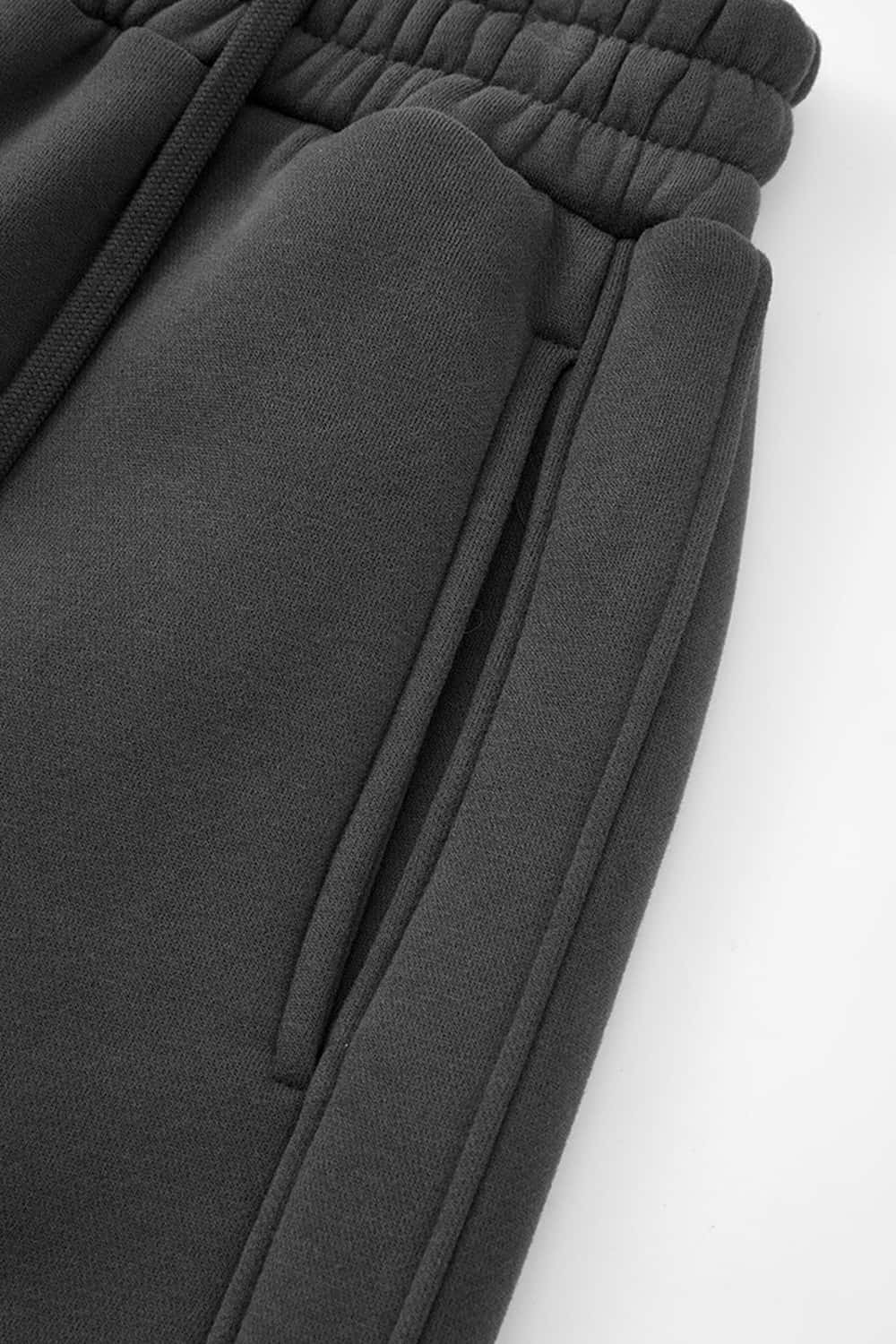 Fleece-Lined Wide-Leg Drawstring Trousers in Dark Gray - pocket detail