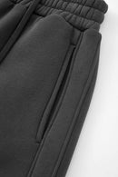 Fleece-Lined Wide-Leg Drawstring Trousers in Dark Gray - pocket detail
