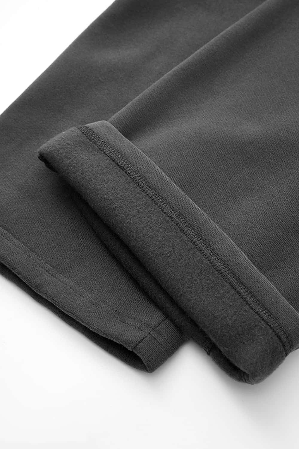 Fleece-Lined Wide-Leg Drawstring Trousers in Dark Gray - leg opening detail