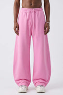 Fleece-Lined Wide-Leg Drawstring Trousers in Pink - full-length front modeled view
