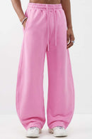 Fleece-Lined Wide-Leg Drawstring Trousers in Pink - front modeled view